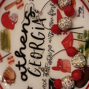 Red & White Rhinestone Loop Earrings - GameDay Earrings -  Team Spirit Jewelry